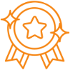 Orange award ribbon with a star in the center.