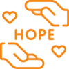 Orange hands and hearts with the word HOPE in the center.