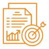 Icon of documents with a target and dart symbolizing goal achievement.
