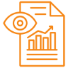 Icon of an eye over a document with a bar chart.